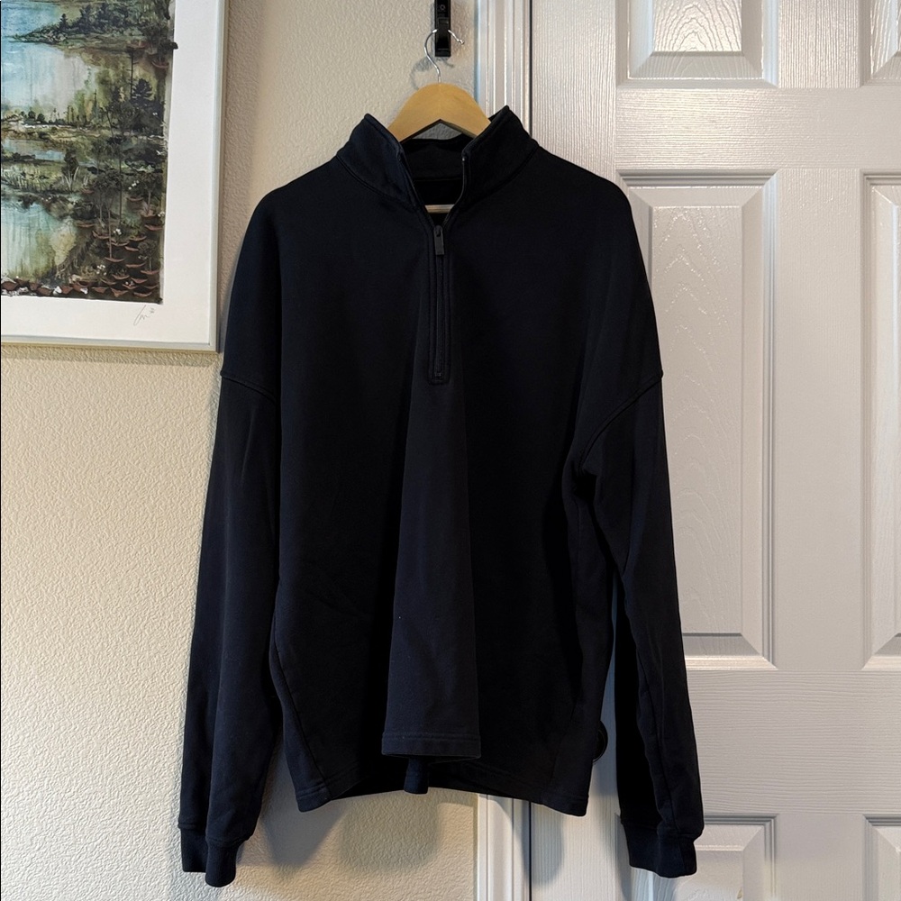 ALO Yoga Men's Renown Heavy Weight 1/4 Zip Black Zip-Up Sweater